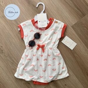 ❣️SOLD❣️ Rachel Zoe 2 Piece Girls Dress and Sunglasses set in white and Coral